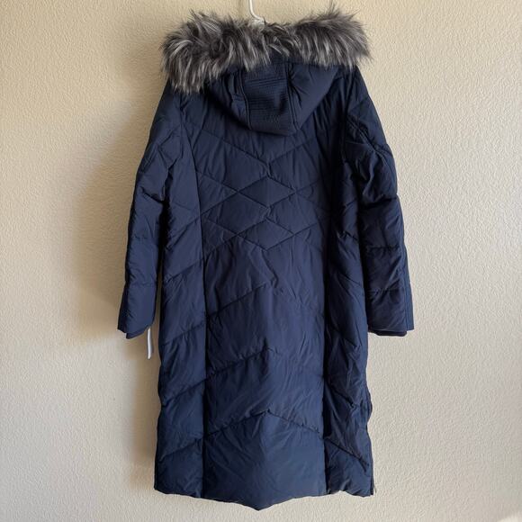 NWT Andrew Marc Phoebe Down-Filled Faux Fur Trim Zip Front Long Coat Blue Size S - Picture 6 of 16